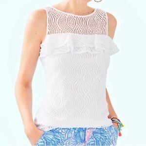 Lilly Pulitzer Janine Top in Resort White Lace – Medium
